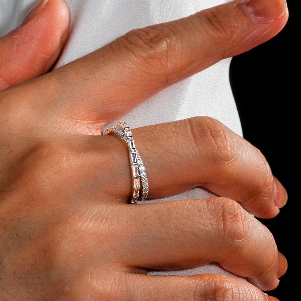 Dorothy | Round & Baguette Cross Wedding Band Crossover Ring