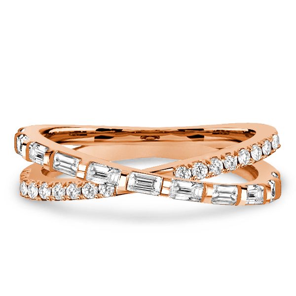 Dorothy | Round & Baguette Cross Wedding Band Crossover Ring