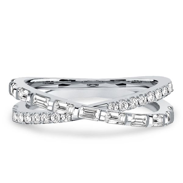 Dorothy | Round & Baguette Cross Wedding Band Crossover Ring