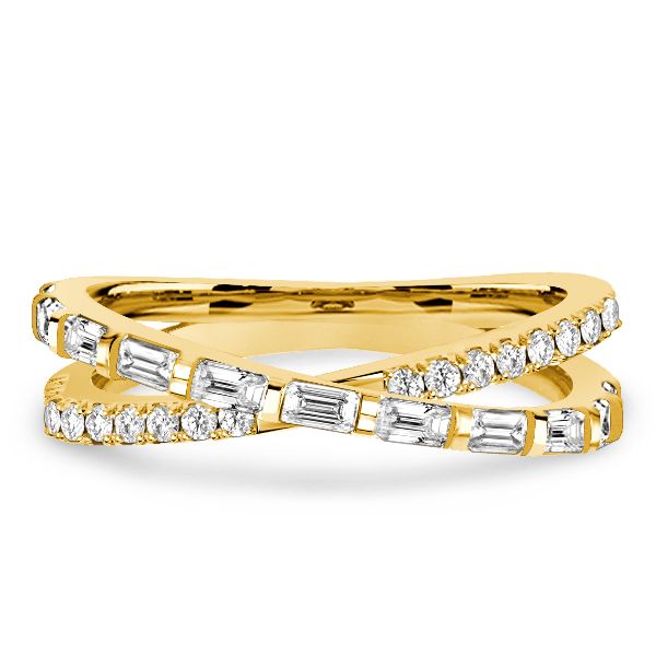Dorothy | Round & Baguette Cross Wedding Band Crossover Ring