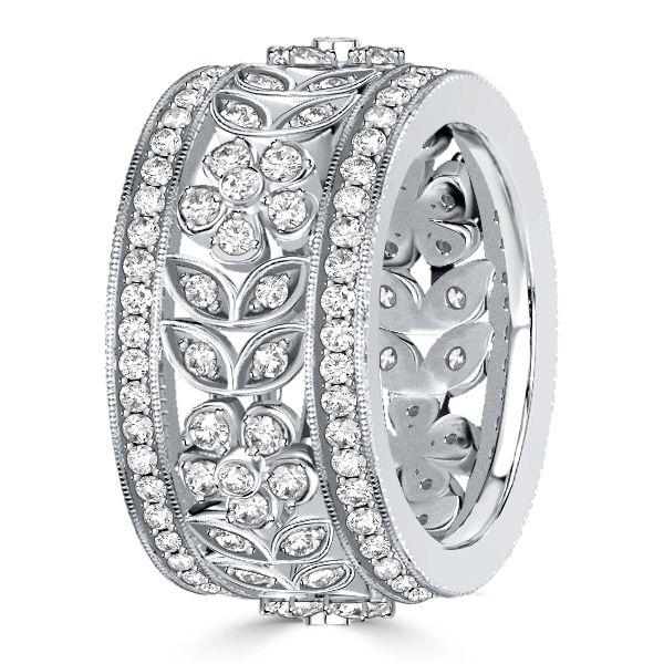 Faith | White Sapphire Floral Eternity Band In Sterling Silver