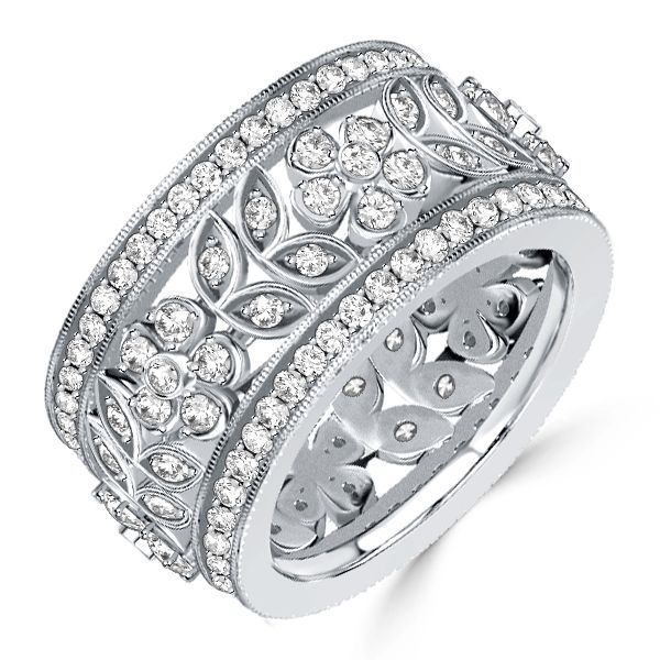 Faith | White Sapphire Floral Eternity Band In Sterling Silver