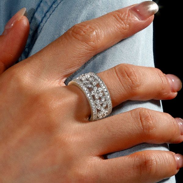 Faith | White Sapphire Floral Eternity Band In Sterling Silver