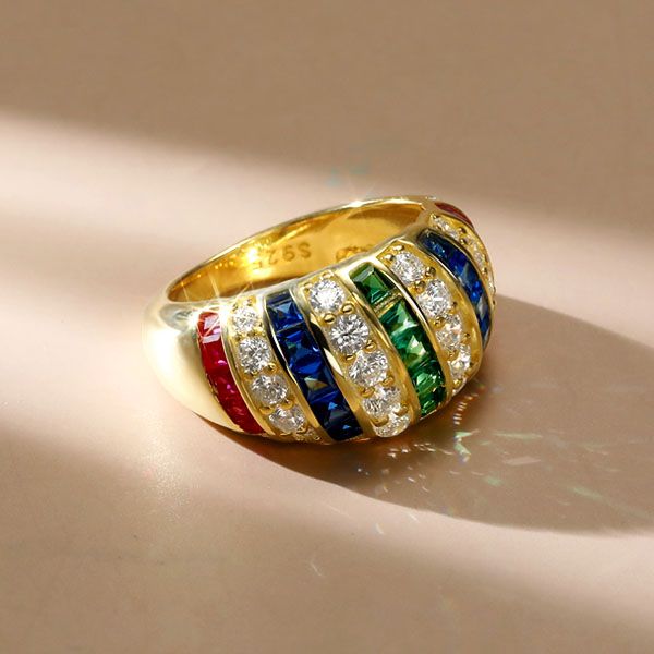 Aleena | Golden Dome Ring Antique Wedding Band Ruby Ring For Women