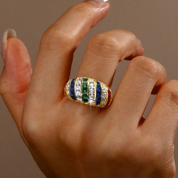 Aleena | Golden Dome Ring Antique Wedding Band Ruby Ring For Women