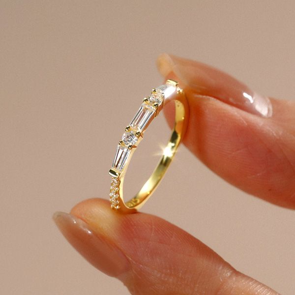 Clare | Baguette & Round Cut Half Eternity Wedding Band Classic