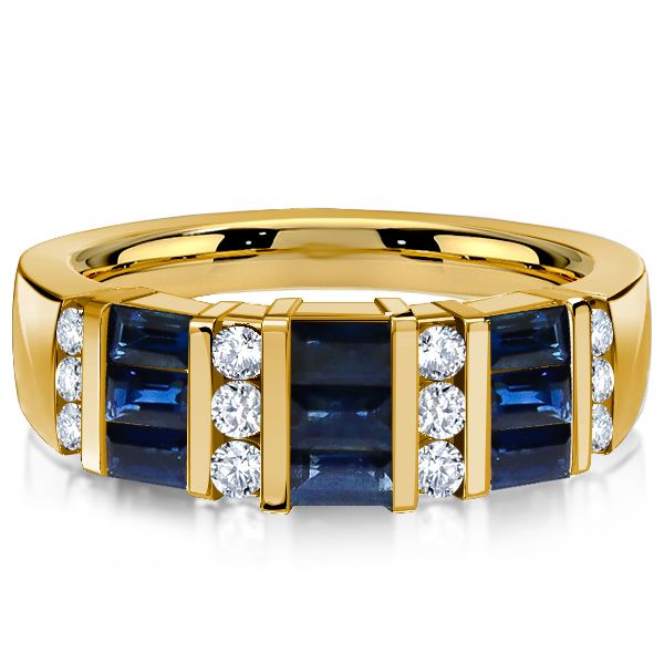 Emory | Golden Emerald Cut Blue Sapphire Wedding Band