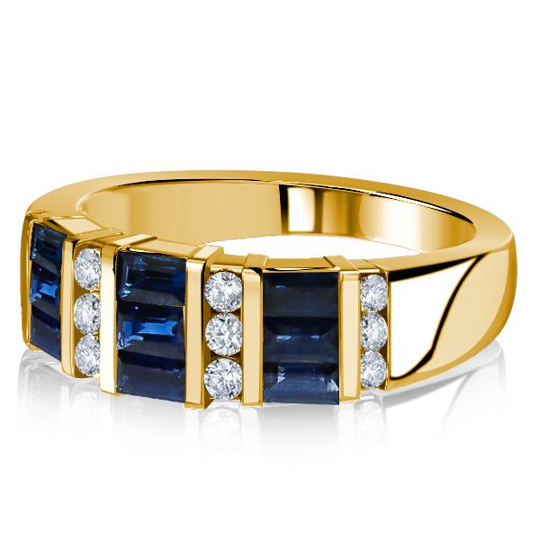 Emory | Golden Emerald Cut Blue Sapphire Wedding Band