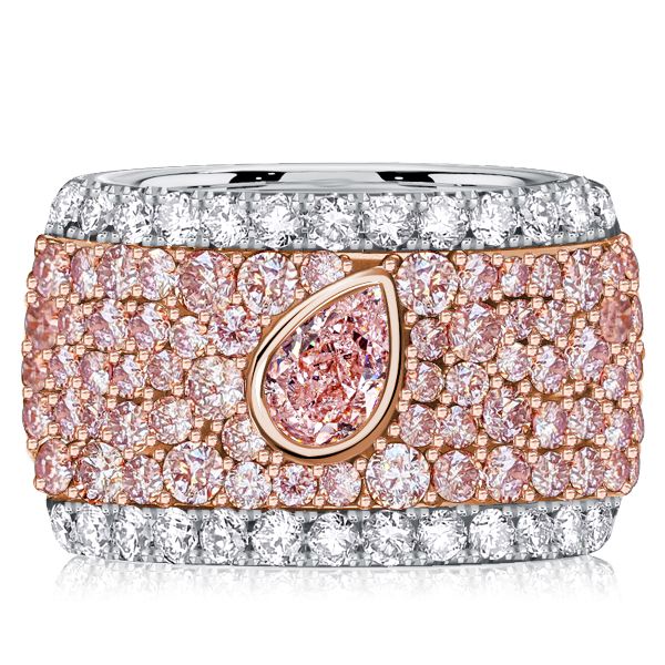 Loretta | Micro-pave Emerald & Pear Shaped Pink Stone Multi Row Band