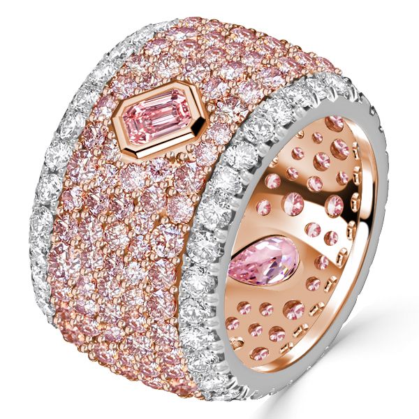 Loretta | Micro-pave Emerald & Pear Shaped Pink Stone Multi Row Band