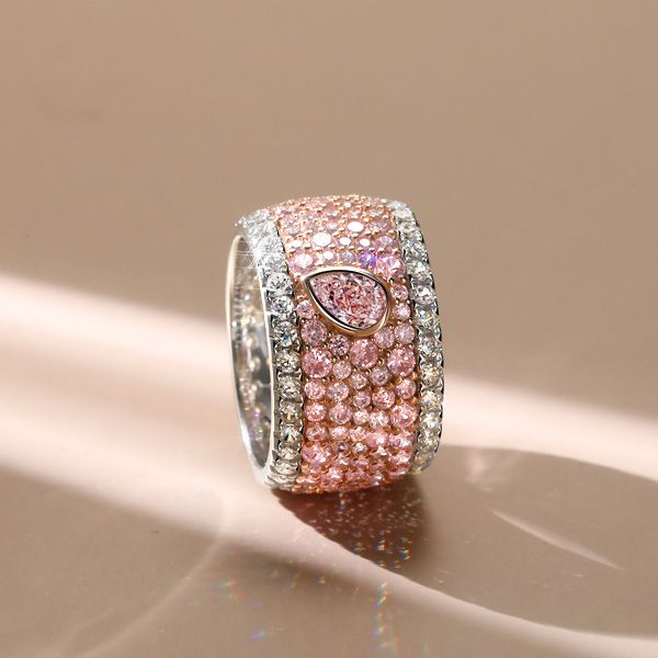 Loretta | Micro-pave Emerald & Pear Shaped Pink Stone Multi Row Band