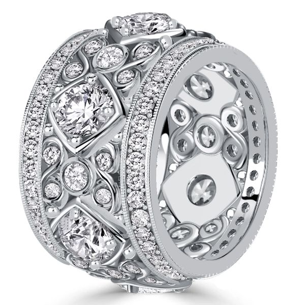 Josie | Unique Round Cut Filigree Vintage Eternity Band Anniversary Rings
