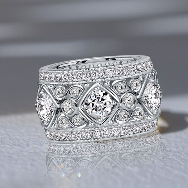 Josie | Unique Round Cut Filigree Vintage Eternity Band Anniversary Rings