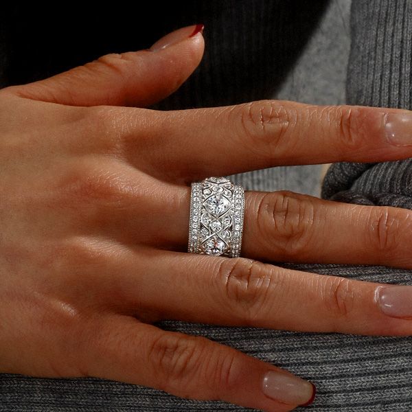 Josie | Unique Round Cut Filigree Vintage Eternity Band Anniversary Rings