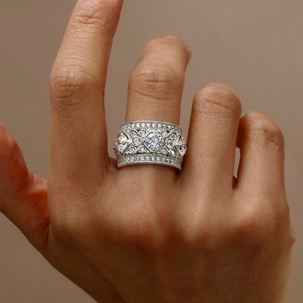 Josie | Unique Round Cut Filigree Vintage Eternity Band Anniversary Rings
