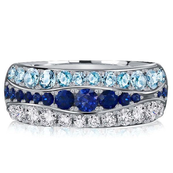 Zendaya | Multi Row Blue Sapphire Half Eternity Band Aquamarine Ring