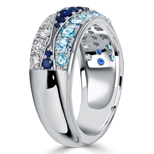 Zendaya | Multi Row Blue Sapphire Half Eternity Band Aquamarine Ring
