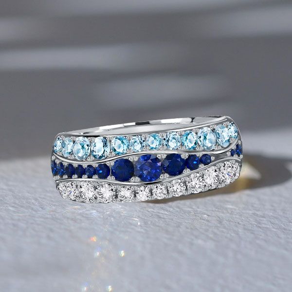 Zendaya | Multi Row Blue Sapphire Half Eternity Band Aquamarine Ring