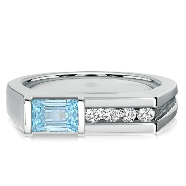 Amaia | Bar Setting Emerald Cut Aquamarine Wedding Band Vintage