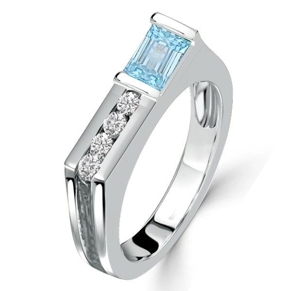 Amaia | Bar Setting Emerald Cut Aquamarine Wedding Band Vintage