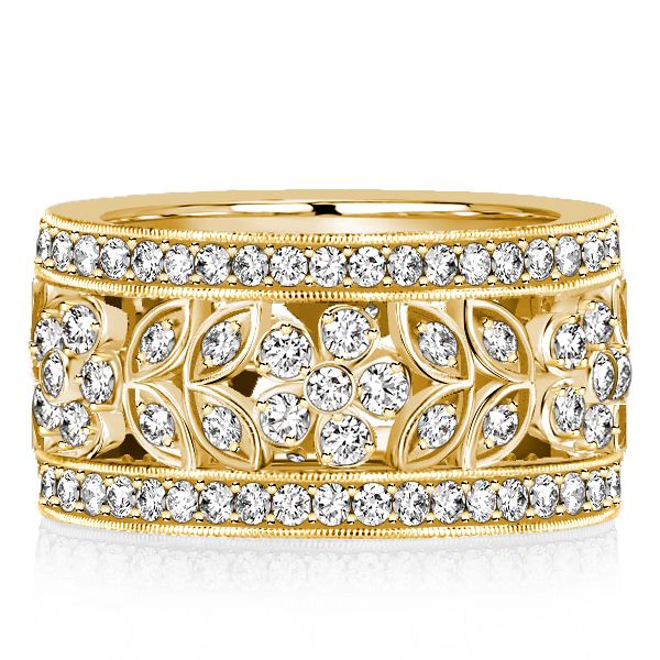 Elsa | Golden Floral Filigree Eternity Band Vintage Wedding Band For Women