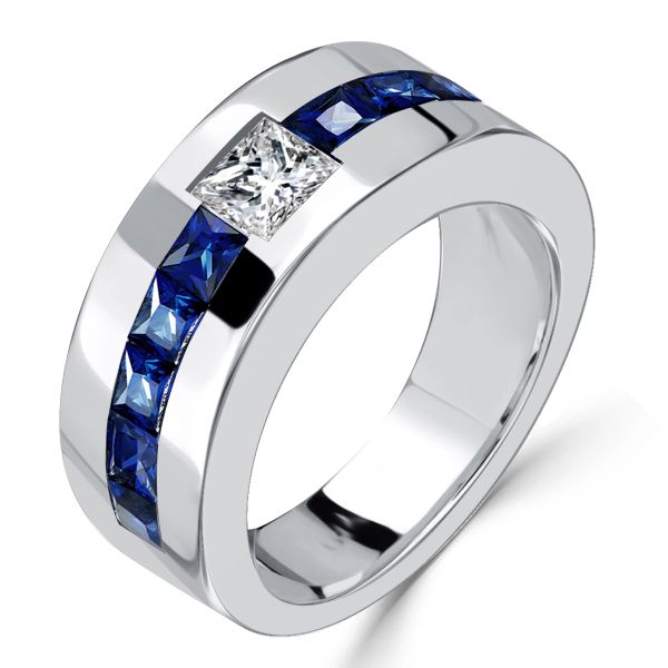 Arya | Princess Cut Blue Sapphire Band Ring Half Eternity Band