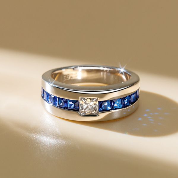 Arya | Princess Cut Blue Sapphire Band Ring Half Eternity Band