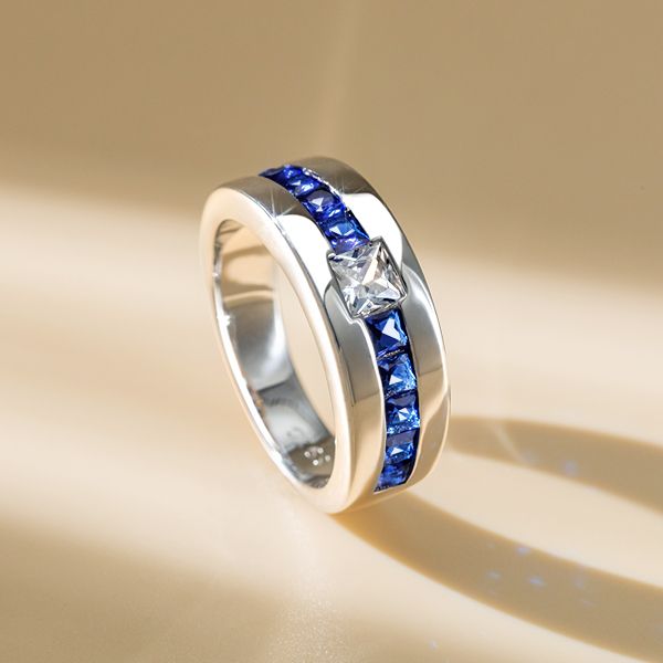 Arya | Princess Cut Blue Sapphire Band Ring Half Eternity Band