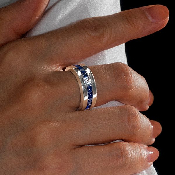 Arya | Princess Cut Blue Sapphire Band Ring Half Eternity Band