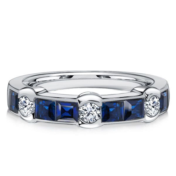 Maci | Channel Set Asscher Cut Blue Sapphire Half Eternity Band Ring