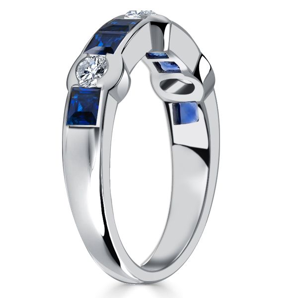 Maci | Channel Set Asscher Cut Blue Sapphire Half Eternity Band Ring