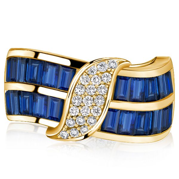 Diana | Baguette Cut Blue Sapphire Wide Band Rings For Ladies