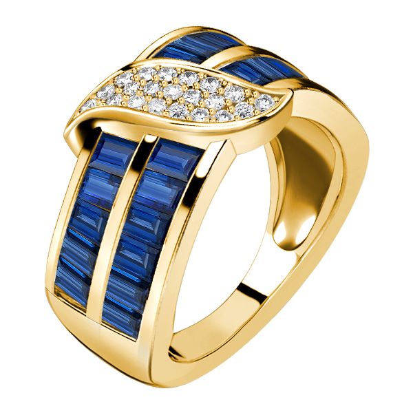 Diana | Baguette Cut Blue Sapphire Wide Band Rings For Ladies