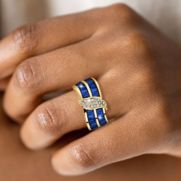 Diana | Baguette Cut Blue Sapphire Wide Band Rings For Ladies