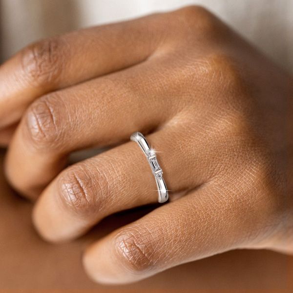 Ainhoa | 3 Stone Baguette Wedding Band For Women Stacking Ring