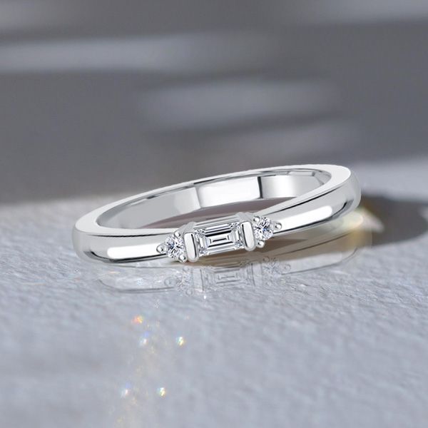 Ainhoa | 3 Stone Baguette Wedding Band For Women Stacking Ring