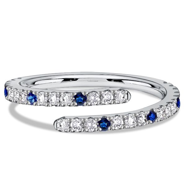 Ruth | Spiral Design White & Blue Sapphire Round Cut Wedding Band