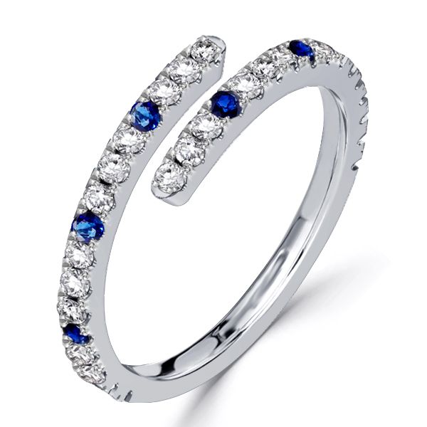 Ruth | Spiral Design White & Blue Sapphire Round Cut Wedding Band
