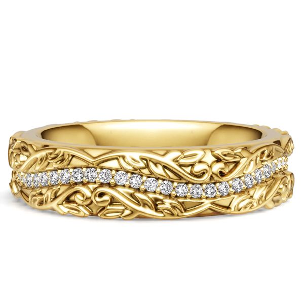 Jazmine | Golden Floral White Sapphire Filigree Eternity Wedding Band For Women