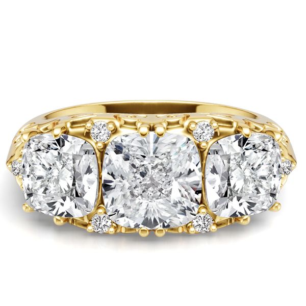 Elliot | 3 Stone Cushion Cut Filigree Engagement Ring