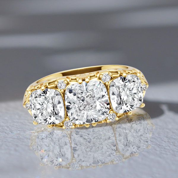 Elliot | 3 Stone Cushion Cut Filigree Engagement Ring