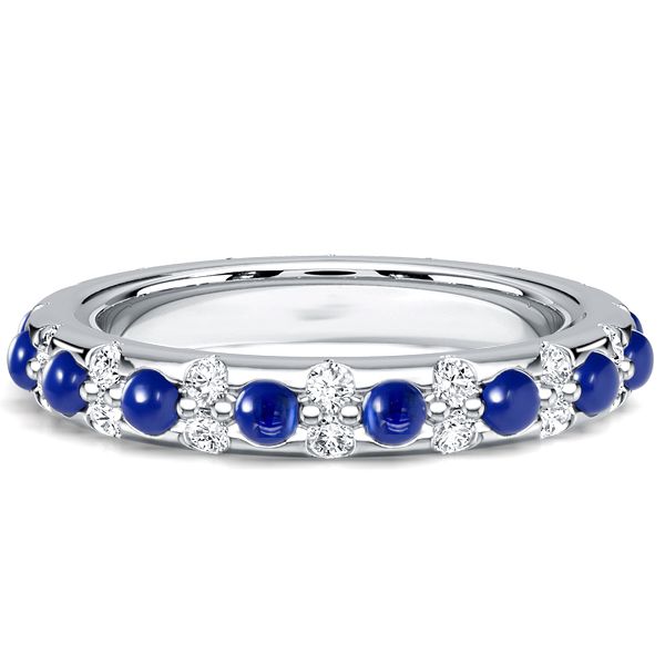 Keily | Round Cut White & Blue Sapphire Cabochon Eternity Band Ring