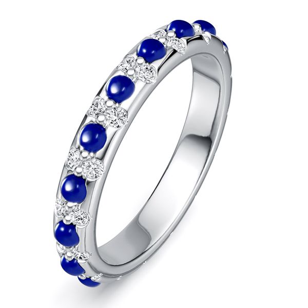 Keily | Round Cut White & Blue Sapphire Cabochon Eternity Band Ring