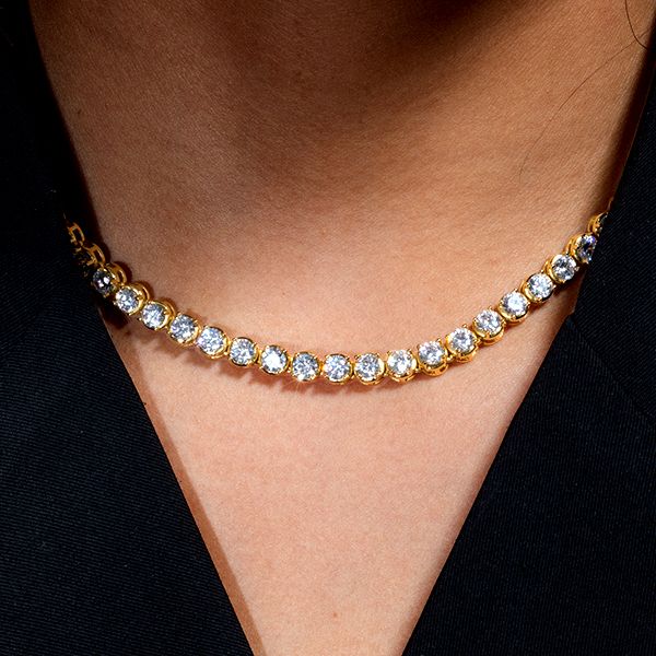 Carly | Classic Golden Round Tennis Necklace