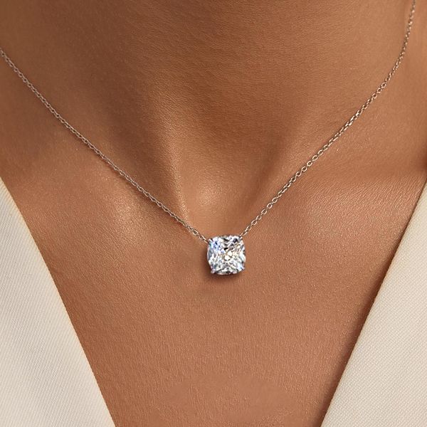 Novalee | Cushion Cut White Pendant Necklace Solitaire Necklace