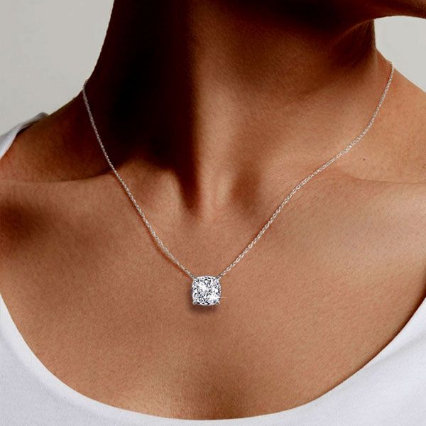Novalee | Cushion Cut White Pendant Necklace Solitaire Necklace