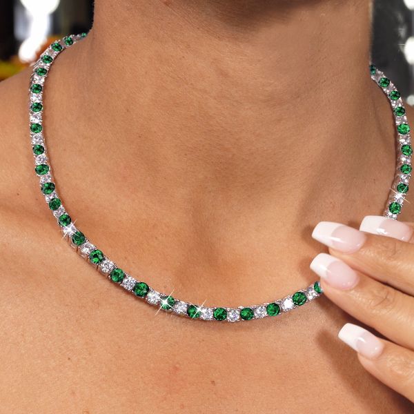 Keilani | Emerald & White Sapphire 4.5 mm Tennis Necklace For Women
