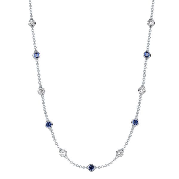 Kahlani | Blue & White Sapphire Bezel Set Tennis Necklace