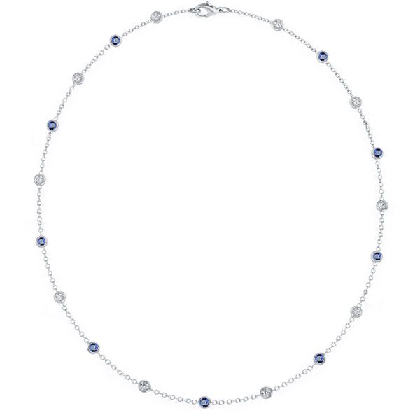 Kahlani | Blue & White Sapphire Bezel Set Tennis Necklace