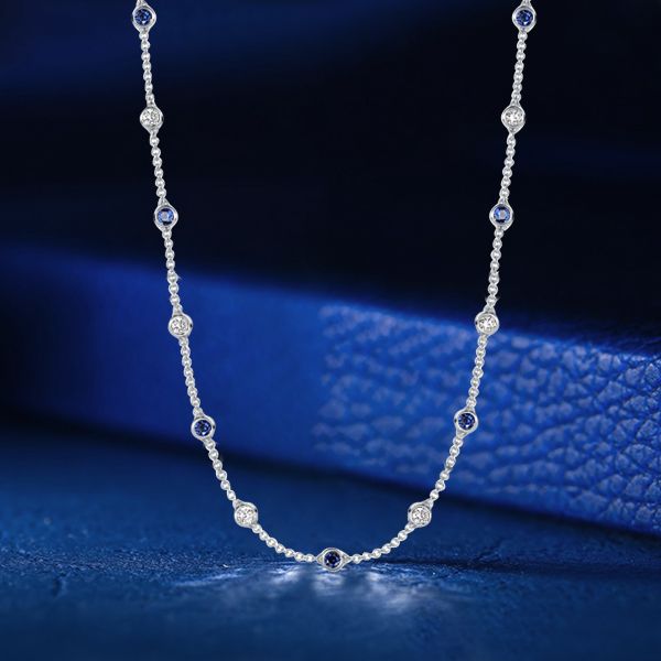 Kahlani | Blue & White Sapphire Bezel Set Tennis Necklace